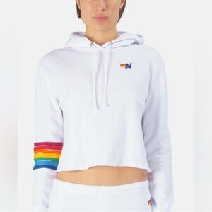 aviator nation white cropped hoodie